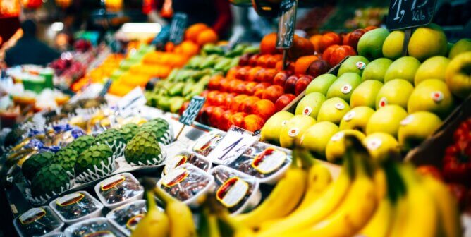 assortment of fruit at greengrocer