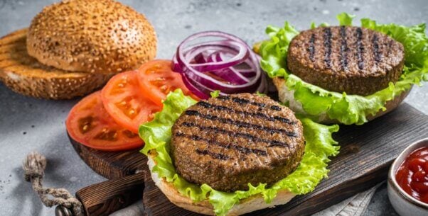 vegan burger with buns, toppings