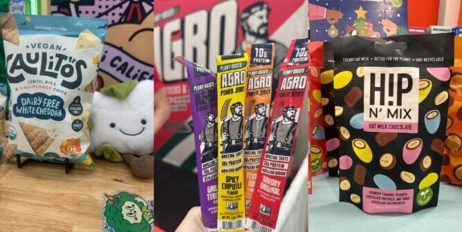 collage of Caulito's chips, Agro power jerky, and H!P N' MIX