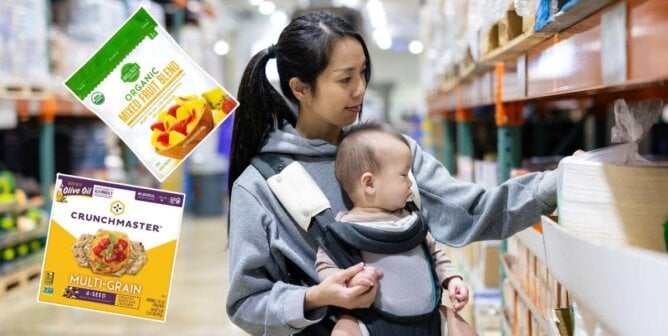 Person showing at warehouse-type location for groceries