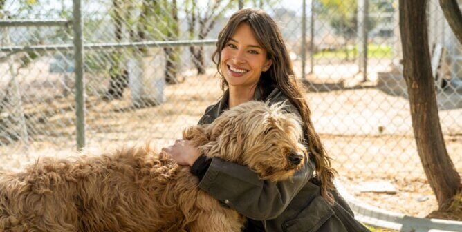 Amanda and a shaggy white dog