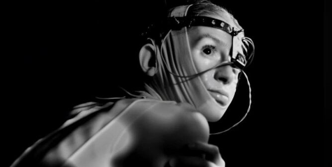 A human in a head restraint