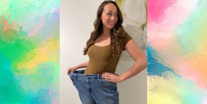 Monica showing off her old jeans