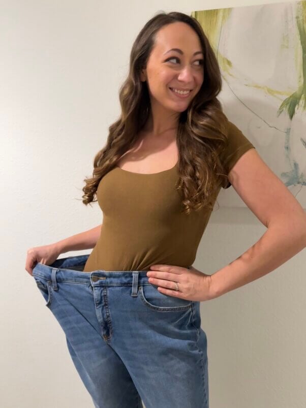 Monica showing off her old jeans