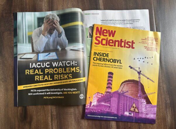 Full page PETA ad in New Scientist