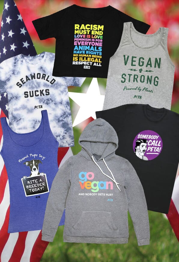 Shirts for sale at the PETA Shop