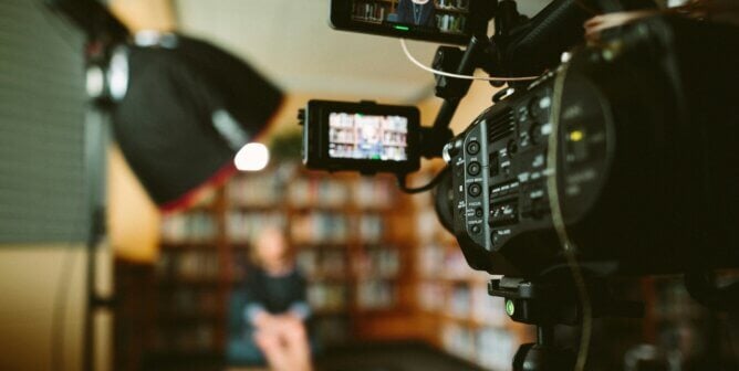 Photo of a camera filming video