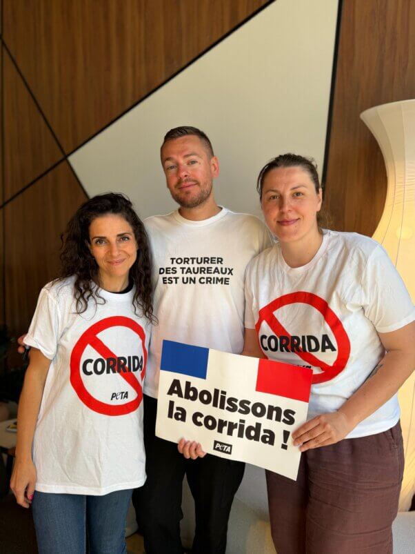 Activists holding signs
