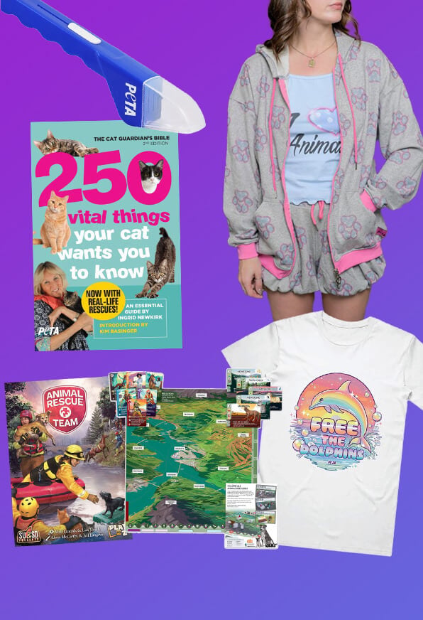Various items for sale in the PETA Shop