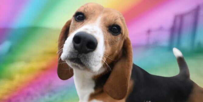 A beagle looking at the camera