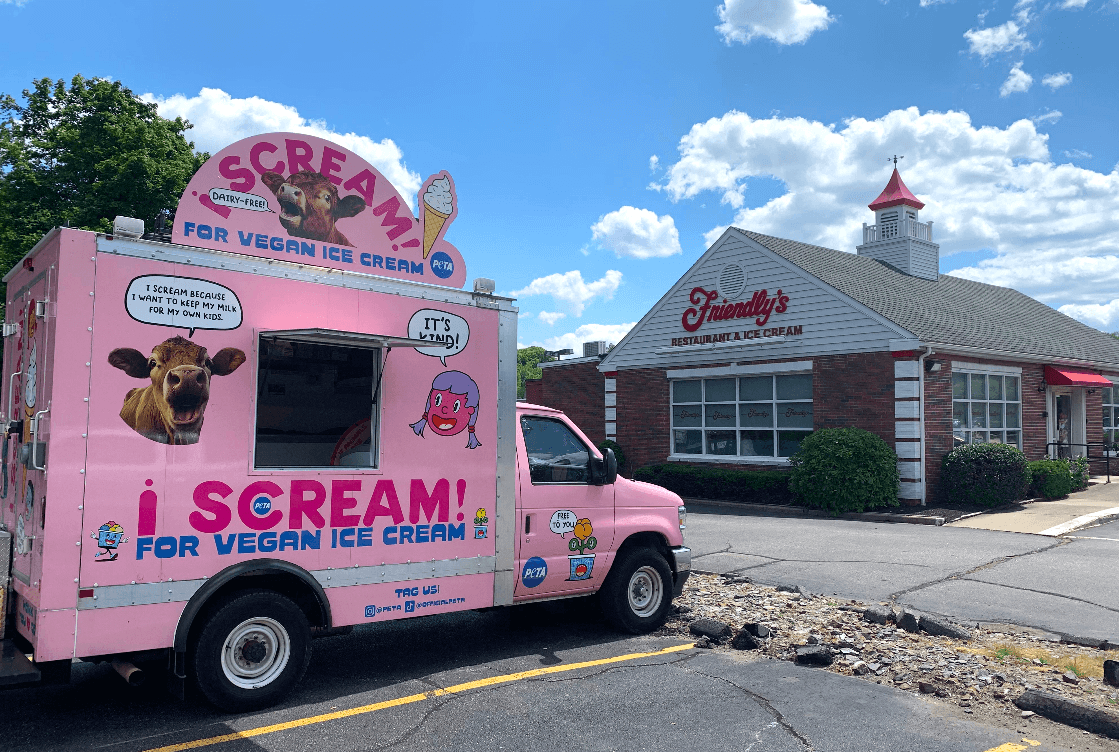It’s War! PETA’s “iScream” Truck Visits Friendly’s to Lure Customers With Free Vegan Ice Cream on National Ice Cream Day