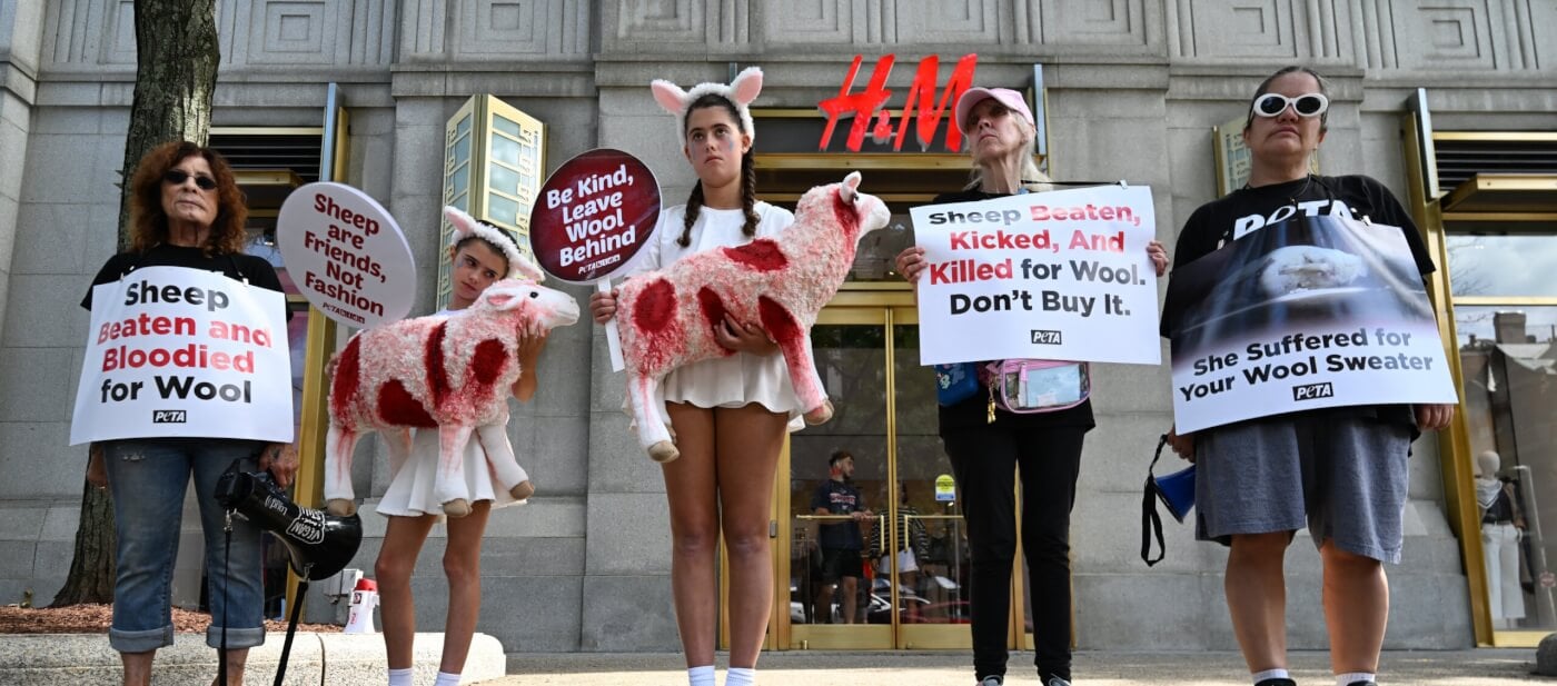 Protesters in front of an H&M