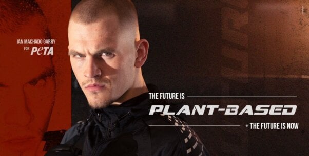 PETA ad featuring Ian Machado Garry and reading, "The Future Is Plant-Based."