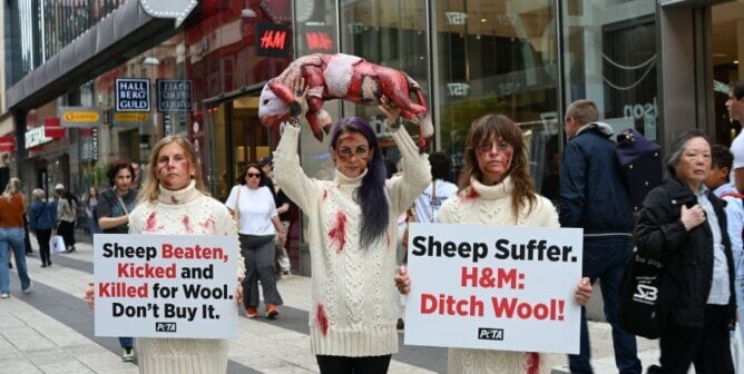 PETA demonstrates outside H&M in Stockholm.