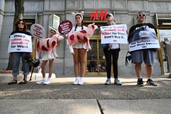 A PETA protest outside an H&M store in Boston
