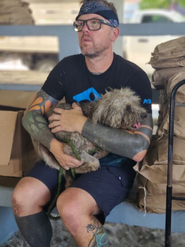 A severely matted dog at PETA's spay/neuter clinic in Cancun