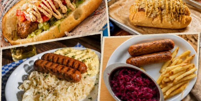 collage of images of vegan sausages