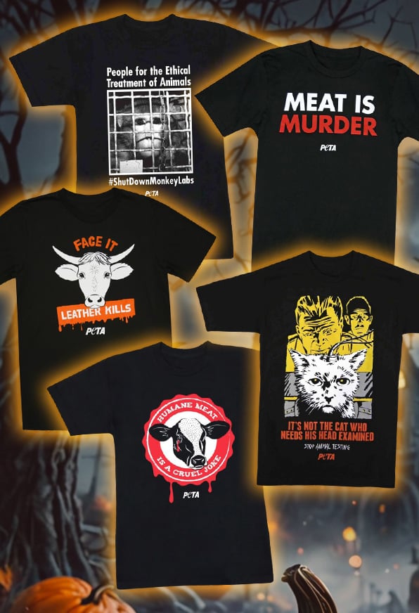 Various shirts for sale in the PETA shop